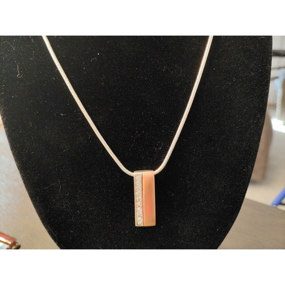 VINTAGE "AK" ANN KLINE SILVERTONE NECKLACE WITH RHINESTONE DROP BAR PENDANT - Picture 1 of 5